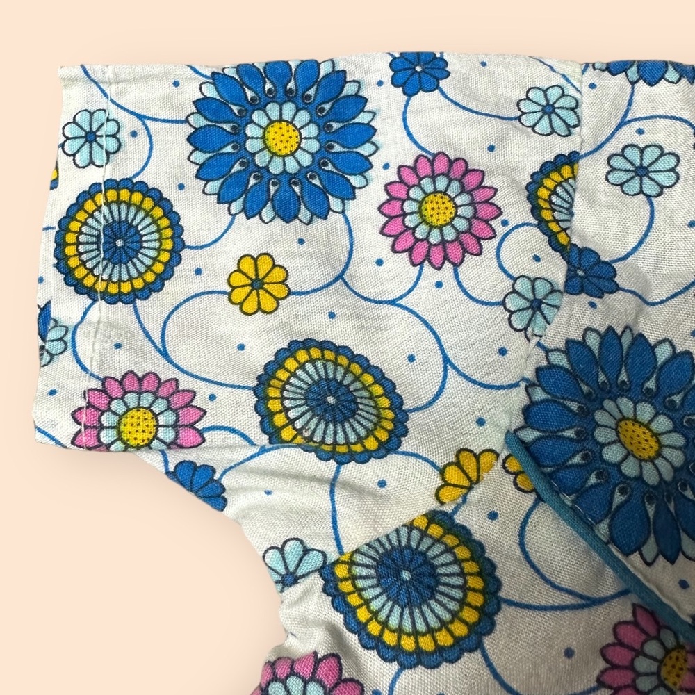 Vintage Baby/Toddler Blue Yellow Pink Flower Button Down Pants Set Retro - Picture 7 of 14